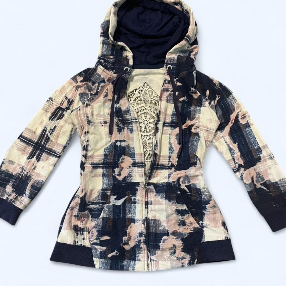 Y2K Bebe grunge zip up with kaleidoscopic knitted back detail size S
